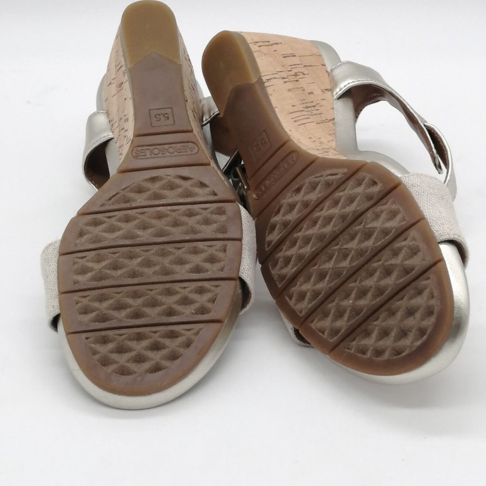 AEROSOLES Metallic Gold Cork Wedge Sandals - Picture 5 of 10